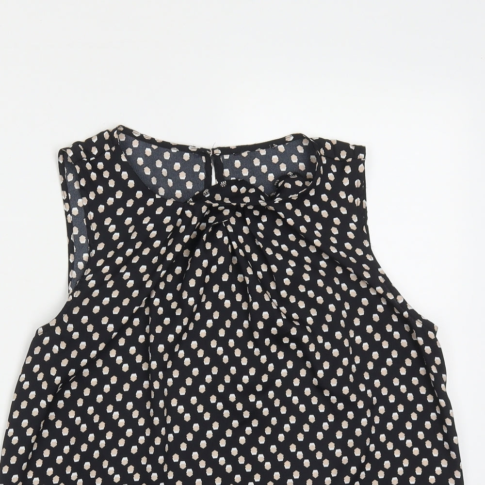 Fifth Avenue Womens Black Geometric Polyester Basic Tank Size 10 Round Neck