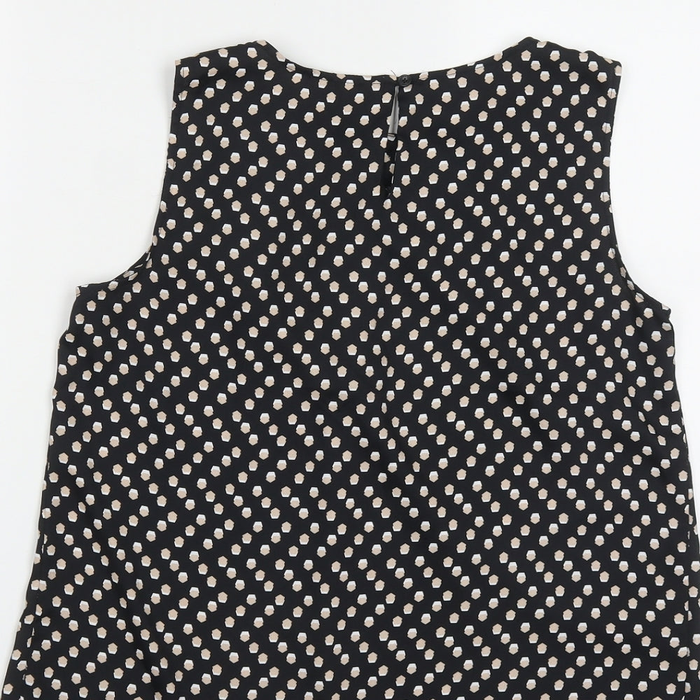 Fifth Avenue Womens Black Geometric Polyester Basic Tank Size 10 Round Neck