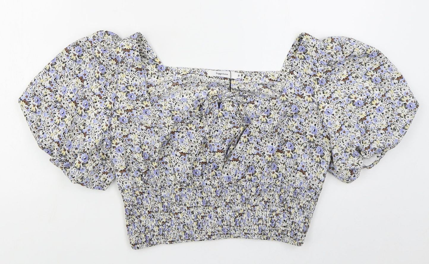 Copperose Womens Blue Floral Polyester Basic Blouse Size M Square Neck