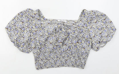 Copperose Womens Blue Floral Polyester Basic Blouse Size M Square Neck