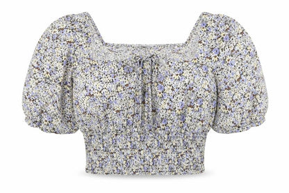 Copperose Womens Blue Floral Polyester Basic Blouse Size M Square Neck
