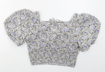 Copperose Womens Blue Floral Polyester Basic Blouse Size M Square Neck