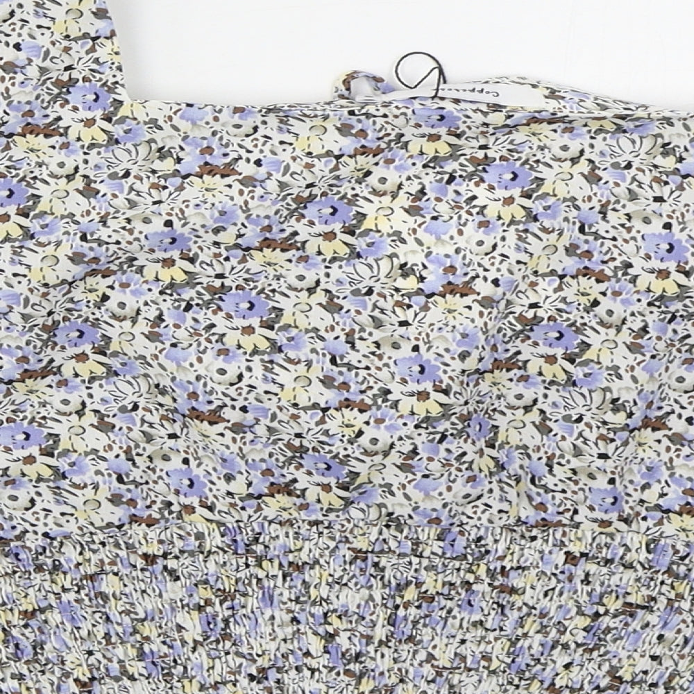 Copperose Womens Blue Floral Polyester Basic Blouse Size M Square Neck