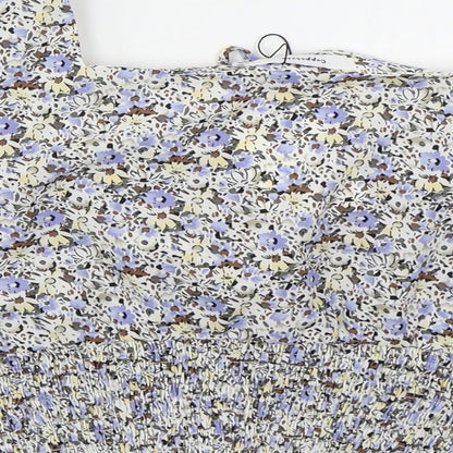 Copperose Womens Blue Floral Polyester Basic Blouse Size M Square Neck