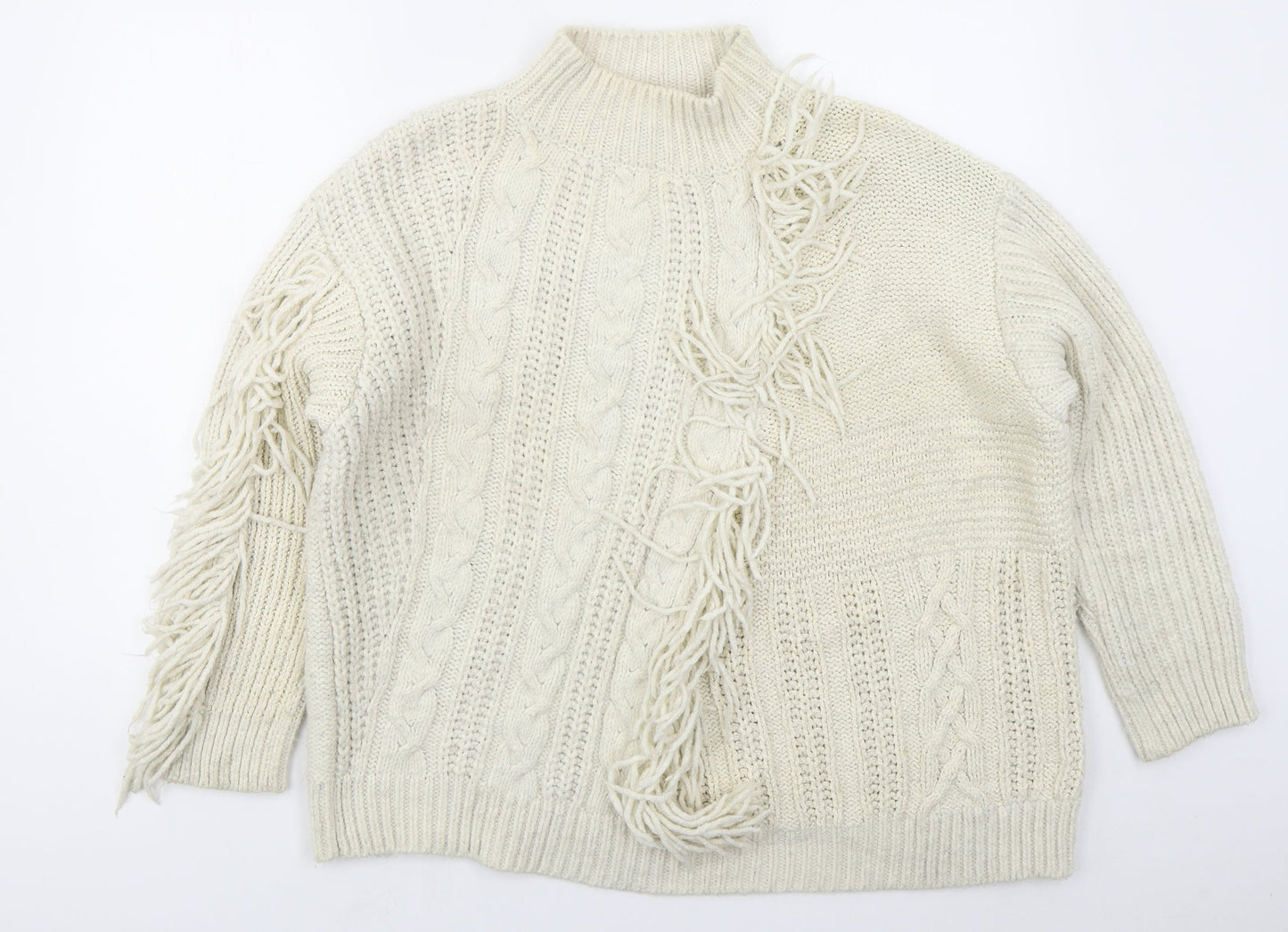 Marks and Spencer Womens Beige Mock Neck  Acrylic Pullover Jumper Size L