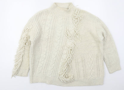 Marks and Spencer Womens Beige Mock Neck  Acrylic Pullover Jumper Size L