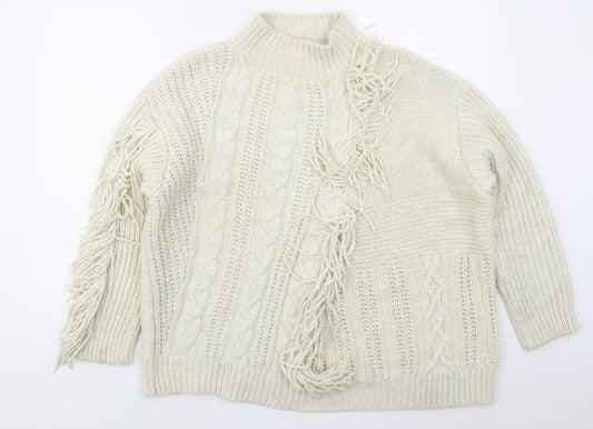 Marks and Spencer Womens Beige Mock Neck  Acrylic Pullover Jumper Size L
