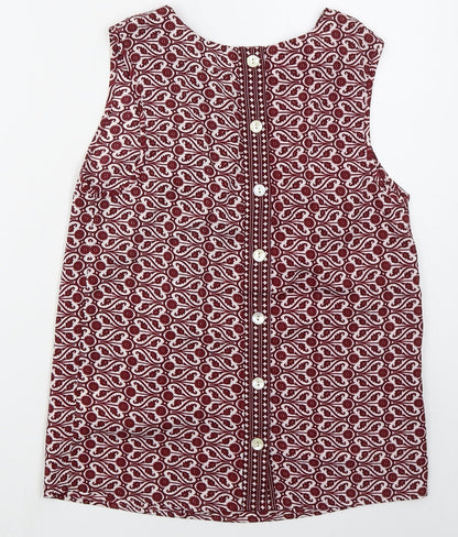 Influence Womens Red Geometric Polyester Basic Tank Size 8 Round Neck