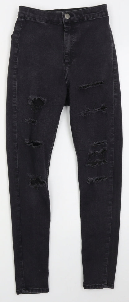 Topshop Womens Black  Cotton Skinny Jeans Size 28 in L26 in Regular Button