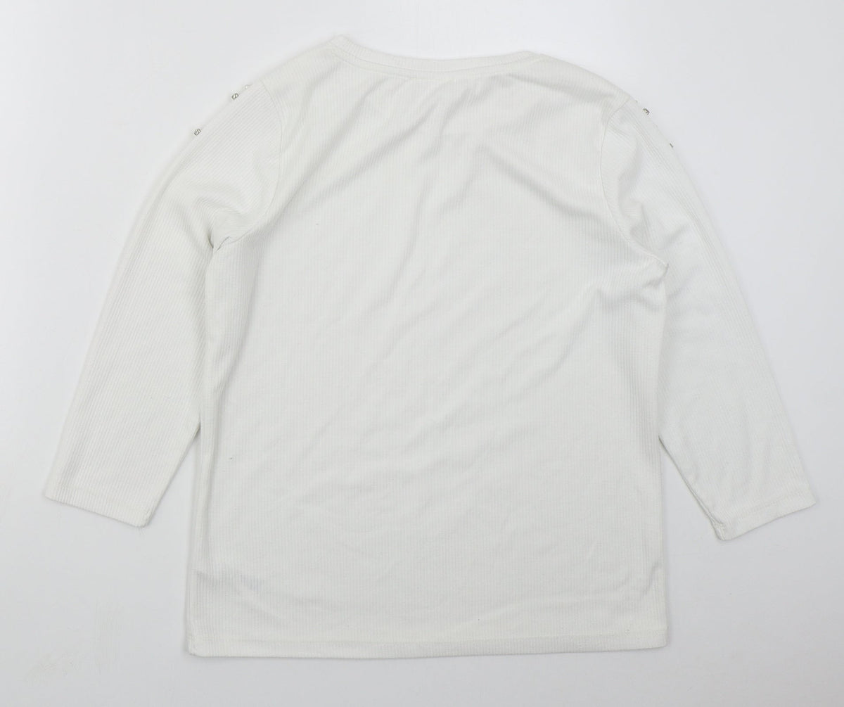 Savior Womens White  Polyester Basic T-Shirt Size L Crew Neck