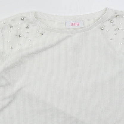 Savior Womens White  Polyester Basic T-Shirt Size L Crew Neck