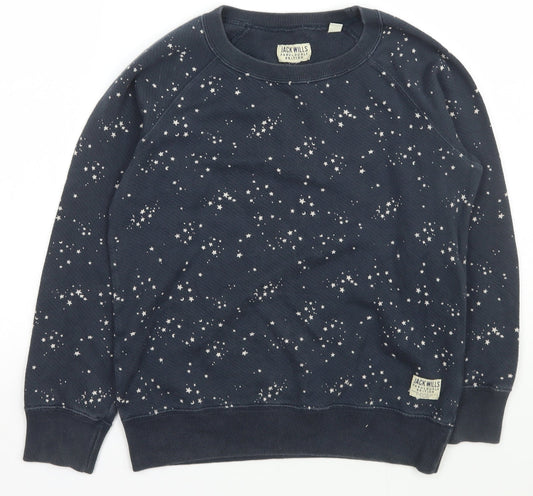 Jack Wills Womens Blue Boat Neck Geometric Cotton Pullover Jumper Size XS