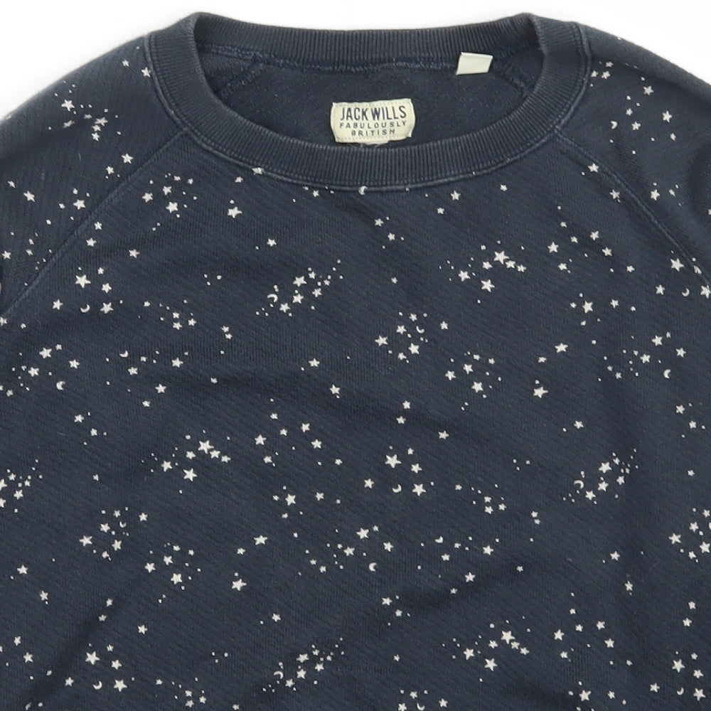 Jack Wills Womens Blue Boat Neck Geometric Cotton Pullover Jumper Size XS