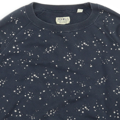 Jack Wills Womens Blue Boat Neck Geometric Cotton Pullover Jumper Size XS