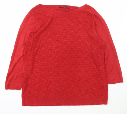 Love Knitwear Womens Red Boat Neck Geometric Acrylic Pullover Jumper Size 16   - BHS