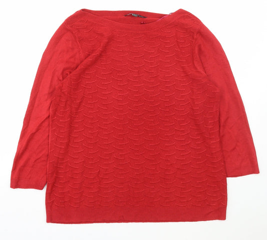 Love Knitwear Womens Red Boat Neck Geometric Acrylic Pullover Jumper Size 16   - BHS