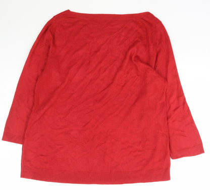 Love Knitwear Womens Red Boat Neck Geometric Acrylic Pullover Jumper Size 16   - BHS