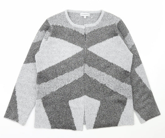 Chianti Womens Grey Scoop Neck Geometric Acrylic Cardigan Jumper Size L