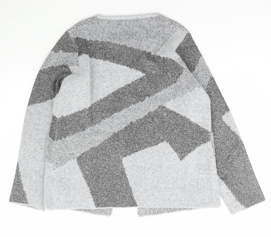 Chianti Womens Grey Scoop Neck Geometric Acrylic Cardigan Jumper Size L
