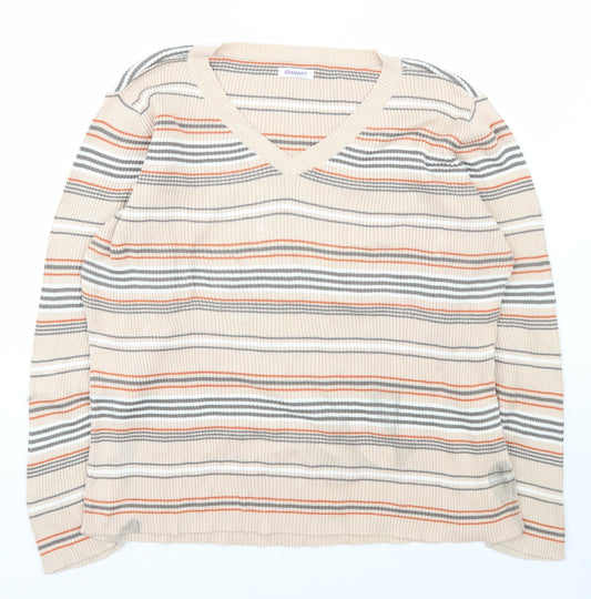 Damart Womens Multicoloured V-Neck Striped Cotton Pullover Jumper Size L