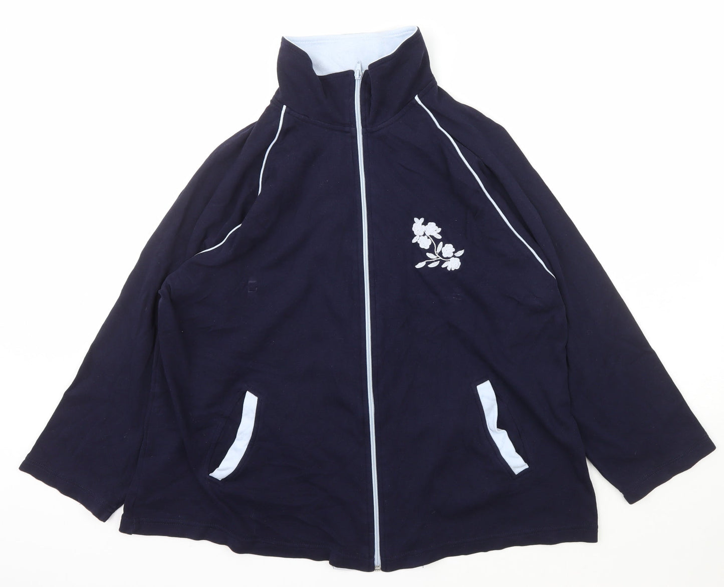 Daxon Womens Blue High Neck  Cotton Full Zip Jumper Size 18