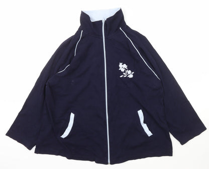 Daxon Womens Blue High Neck  Cotton Full Zip Jumper Size 18