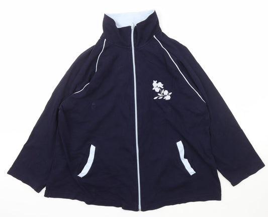 Daxon Womens Blue High Neck  Cotton Full Zip Jumper Size 18
