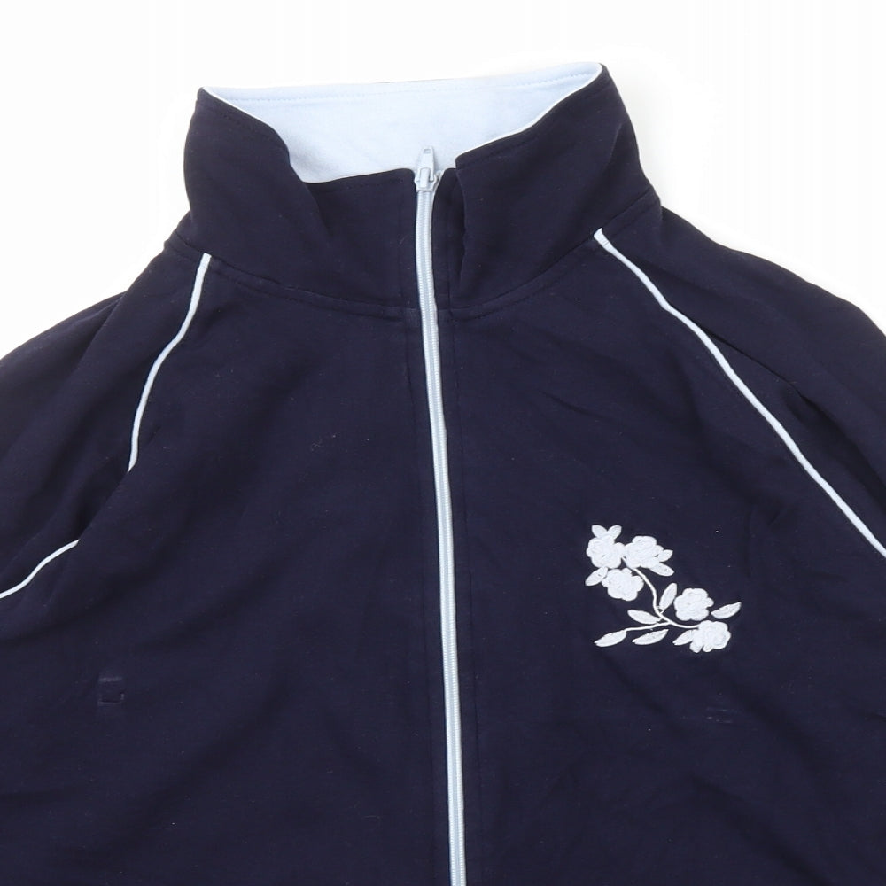 Daxon Womens Blue High Neck  Cotton Full Zip Jumper Size 18