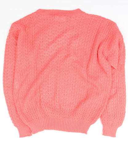 LKY Womens Pink Scoop Neck  Acrylic Pullover Jumper Size M