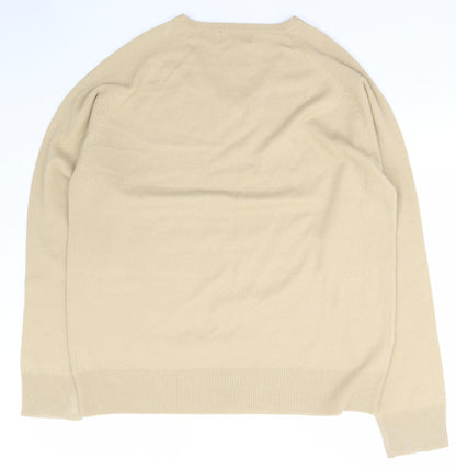 Lime Mens Beige V-Neck  Acrylic Pullover Jumper Size XL