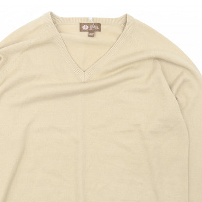 Lime Mens Beige V-Neck  Acrylic Pullover Jumper Size XL