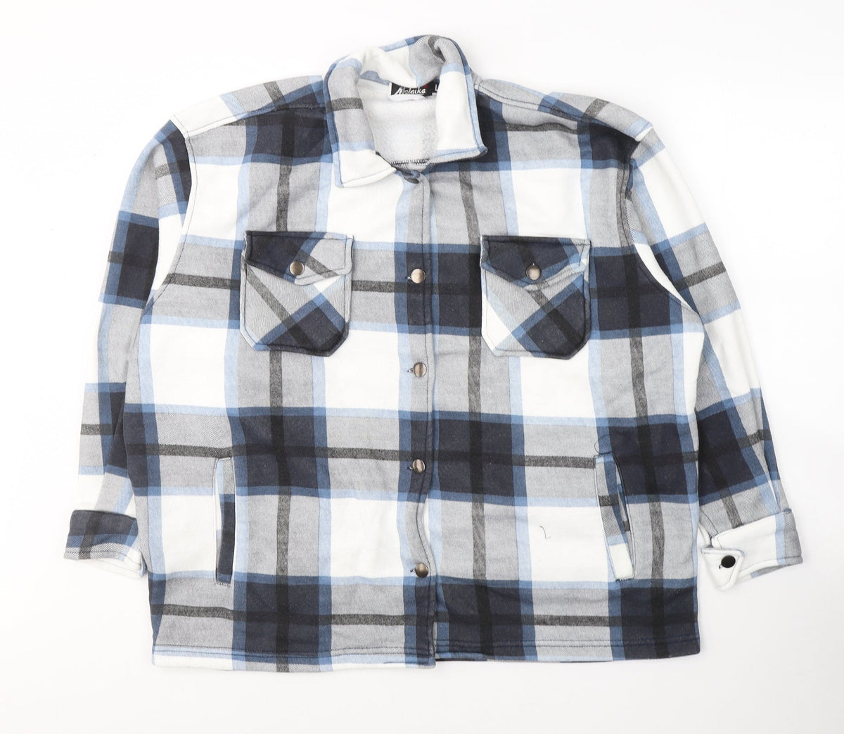 MALAIKA Womens White Plaid  Varsity Jacket Coat Size L  Button