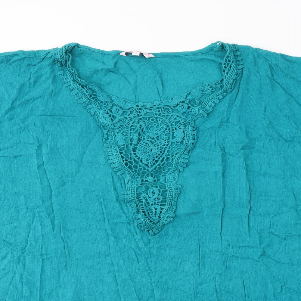 Womens UK Size 14 Butterfly Blue Basic T-Shirt