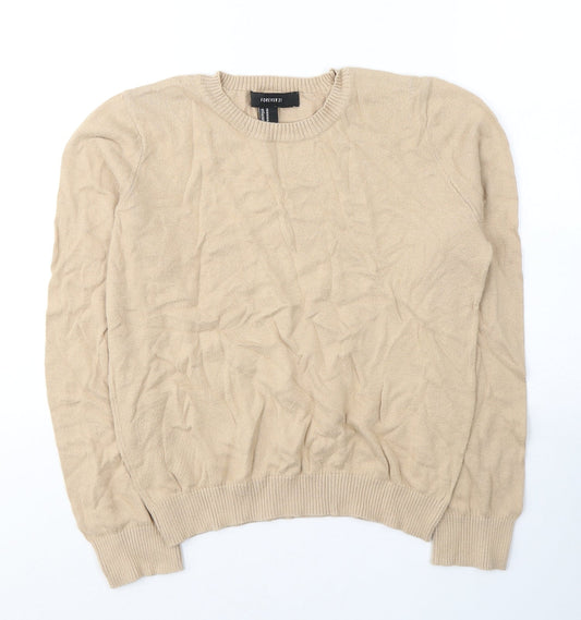 FOREVER 21 Womens Beige  Acrylic Jersey T-Shirt Size M V-Neck