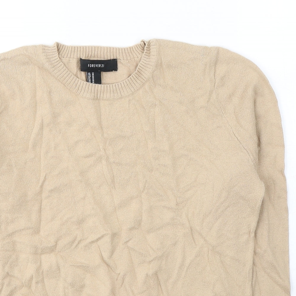 FOREVER 21 Womens Beige  Acrylic Jersey T-Shirt Size M V-Neck