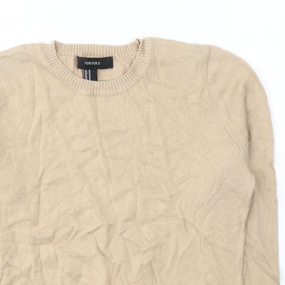 FOREVER 21 Womens Beige  Acrylic Jersey T-Shirt Size M V-Neck