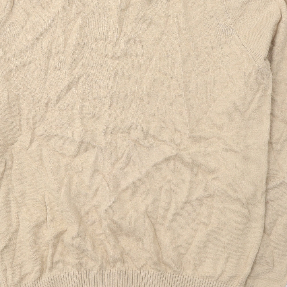 FOREVER 21 Womens Beige  Acrylic Jersey T-Shirt Size M V-Neck