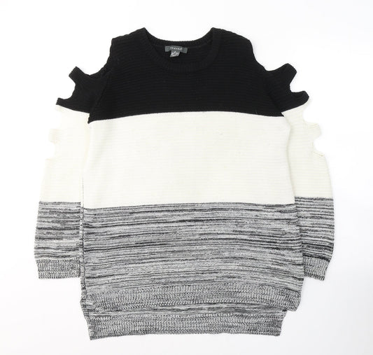 Primark Womens White Round Neck Striped Acrylic Pullover Jumper Size 10