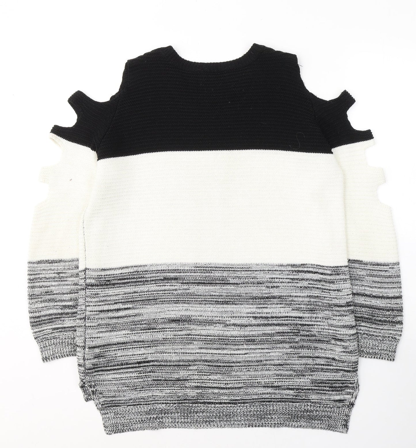 Primark Womens White Round Neck Striped Acrylic Pullover Jumper Size 10