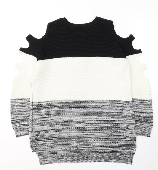 Primark Womens White Round Neck Striped Acrylic Pullover Jumper Size 10