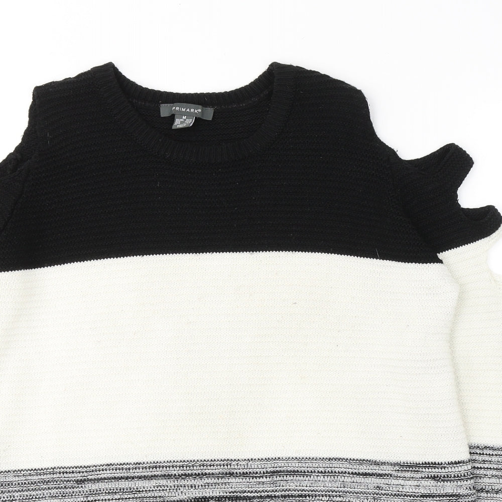 Primark Womens White Round Neck Striped Acrylic Pullover Jumper Size 10