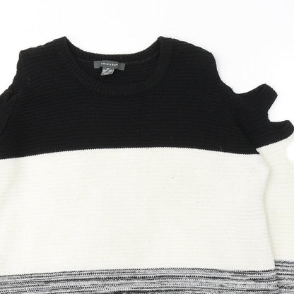 Primark Womens White Round Neck Striped Acrylic Pullover Jumper Size 10