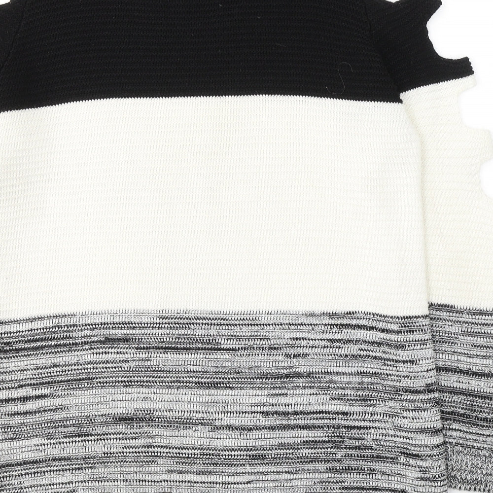 Primark Womens White Round Neck Striped Acrylic Pullover Jumper Size 10