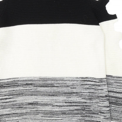 Primark Womens White Round Neck Striped Acrylic Pullover Jumper Size 10