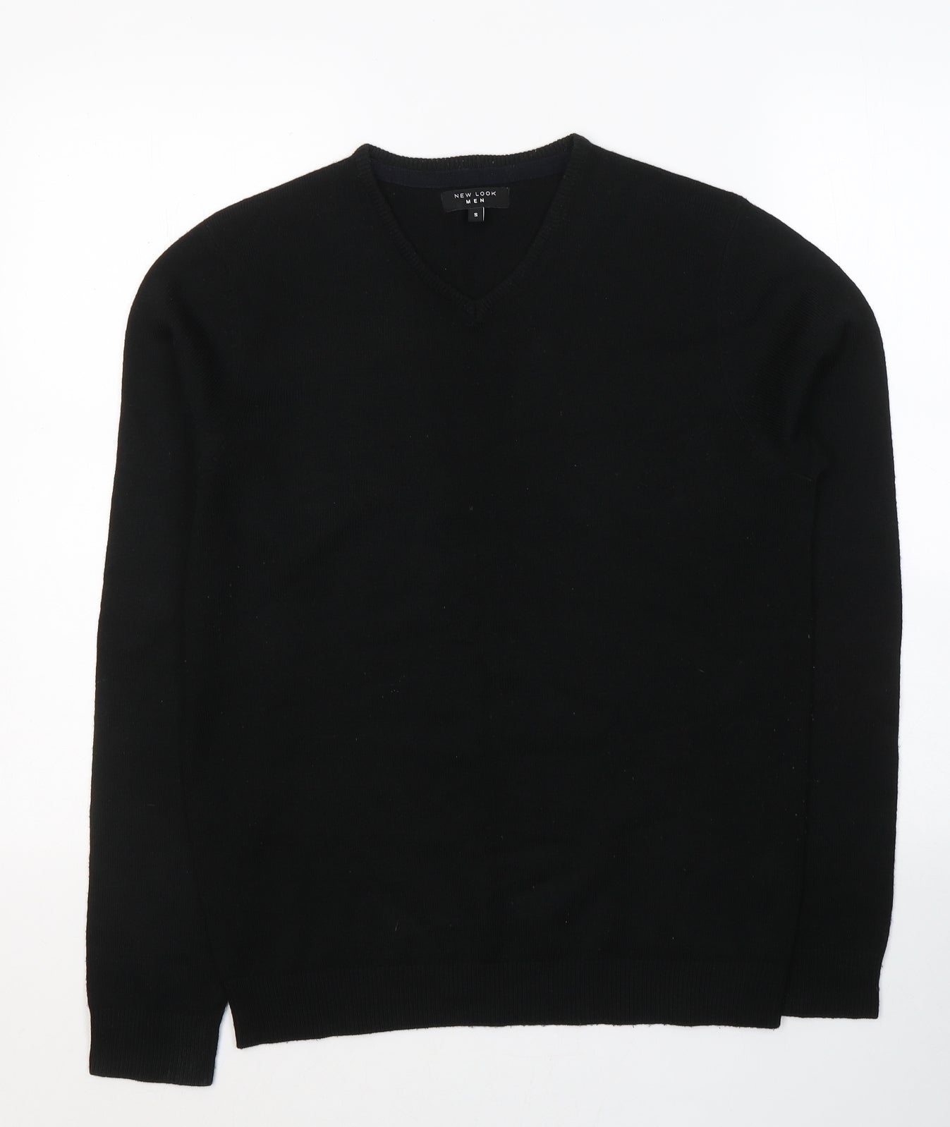 New Look Mens Black V-Neck  Acrylic Pullover Jumper Size S