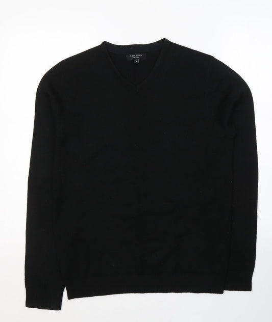 New Look Mens Black V-Neck  Acrylic Pullover Jumper Size S