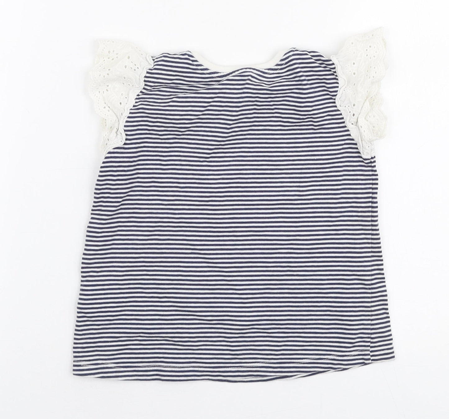 Matalan Girls Blue Striped 100% Cotton Jersey T-Shirt Size 2-3 Years Round Neck Pullover - Lemon