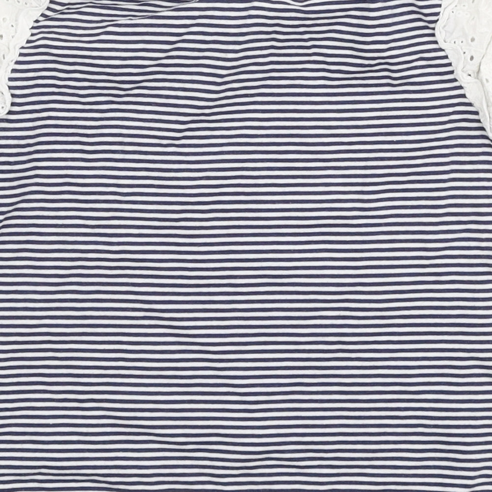 Matalan Girls Blue Striped 100% Cotton Jersey T-Shirt Size 2-3 Years Round Neck Pullover - Lemon