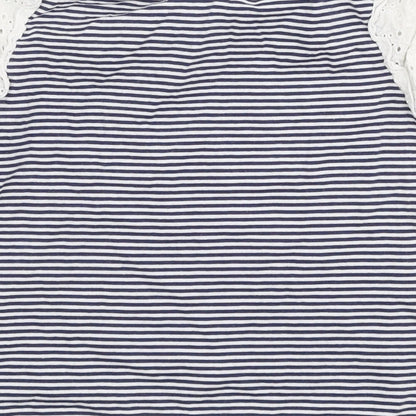 Matalan Girls Blue Striped 100% Cotton Jersey T-Shirt Size 2-3 Years Round Neck Pullover - Lemon