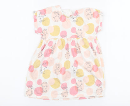 George Girls Multicoloured  100% Cotton Skater Dress  Size 12-18 Months  Round Neck Snap - Peppa pig